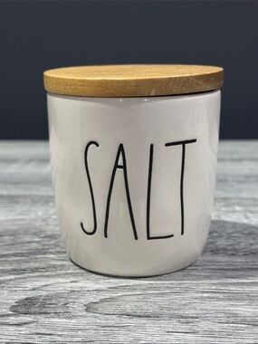 Rae Dunn | Ceramic “Salt” Cellar Canister with Wooden Lid